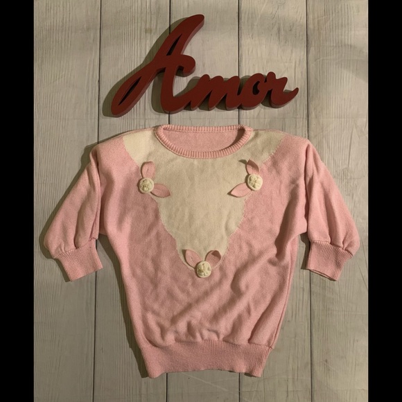 VTG Pink & White Size 12 Knit 🧶 Sweater Top & Full Knee Length 2pc Skit Set - Picture 9 of 13